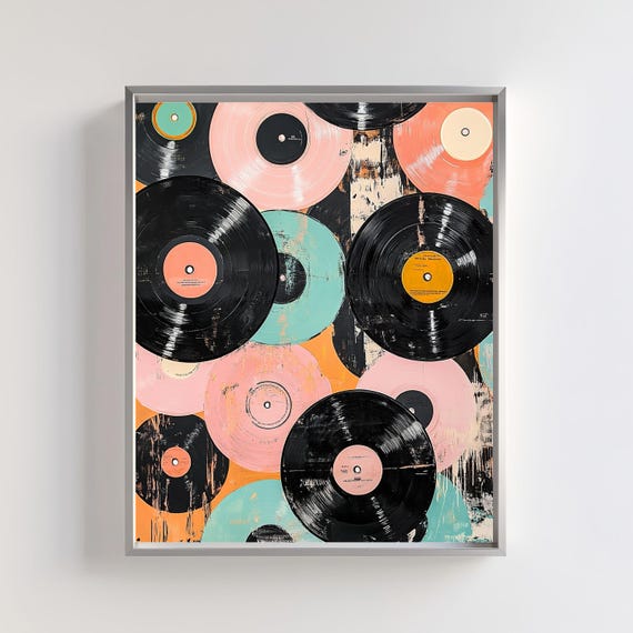 Retro Vinyl Record Art Print: Colorful Music Decor (digital