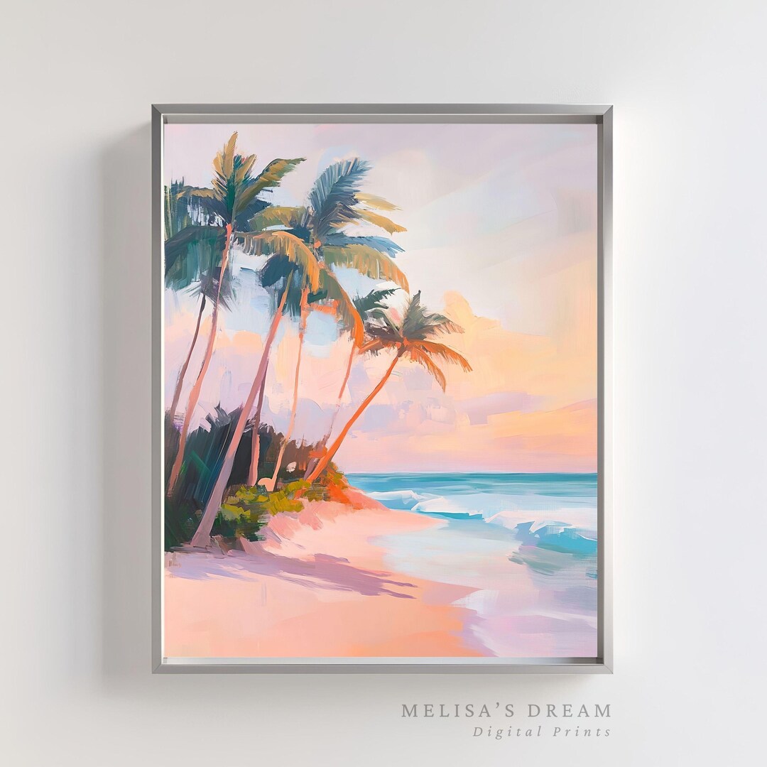 Tropical Beach Wall Art Printable | Palm Tree Sunset Coastal Landscape ...
