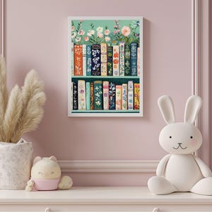 Floral Bookshelf Wall Art: Cottagecore Botanical Print (Digital Download) image 8