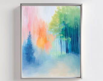 Misty Forest Print: Abstract Pastel Landscape Wall Art (Digital Download)