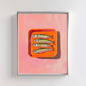 Sardine Wall Art Print | Vibrant Pink & Orange Retro Fish Poster | Modern Kitchen Decor | Portuguese Food Art | Bold Seafood Digital Artwork