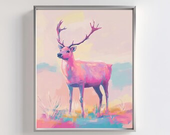 Bunte Hirsche Illustration Print: Abstrakte Boho Wildtier Illustration (Digitaler Download)