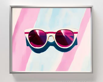 Retro Sunglasses Pop Art Print: 80s Pastel Beach Decor (Digital Download)