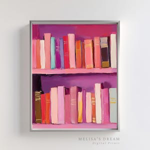 Pastel Bookshelf Wall Art | Printable Colorful Book Decor | Digital Library Painting | Cozy Reading Nook Print | Book Lover Poster