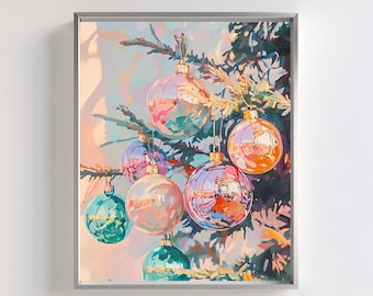 Pastel Christmas Baubles Print | Festive Holiday Decor (Digital Download)