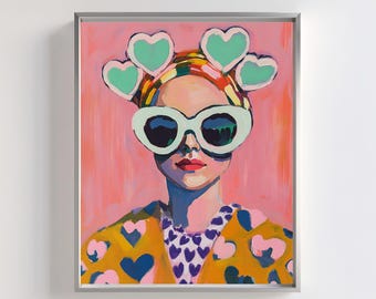 Heart Sunglasses Art Print: Modern Pop Art Portrait (Digital Download)
