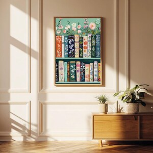 Floral Bookshelf Wall Art: Cottagecore Botanical Print (Digital Download) image 5