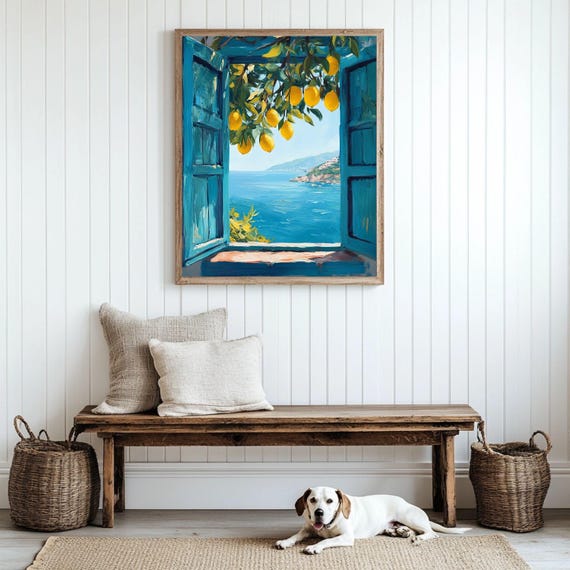Mediterranean Window View Printable Art – Coastal Lemon Tree Wall