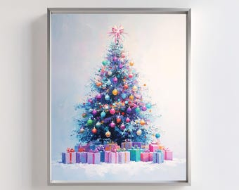 Colorful Christmas Tree Art Print: Festive Winter Decor (Digital Download)