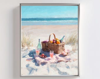 Beach Picnic Print: Coastal Summer Scene (Digital Download