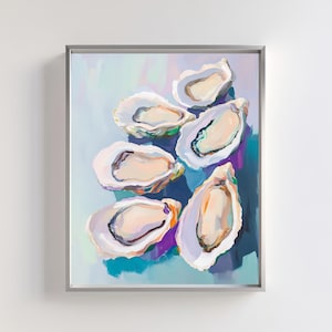 Arte astratta con ostriche / Arte murale stampabile digitale / Decorazione da cucina in stile costiero / Stile casa sulla spiaggia / Opera d&#39;arte minimalista ispirata all&#39;oceano in colori pastello