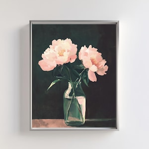 Floral Still Life Art Printable | Peony Vase Wall Decor | Pink Peonies Digital Artwork | Romantic Botanical Wall Art for Home