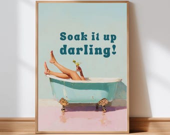 Vintage Bathtub Martini Art: Funny Retro Bathroom Print (Digital Download