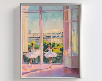 Ballerina Paris Cityscape Art Print: Graceful Ballet Painting (Digital Download)