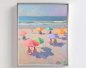Beach Umbrella Art: Vibrant Pastel Coastal Print (Digital Download)