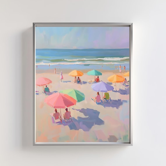 Beach Umbrella Art: Vibrant Pastel Coastal Print (Digital Download)