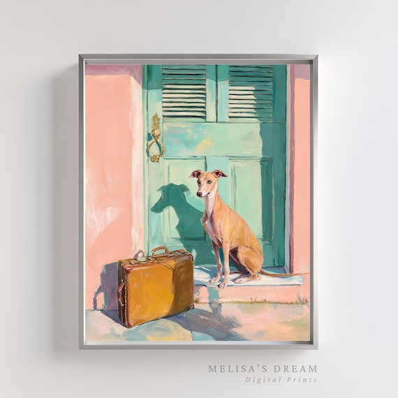Whippet Wall Art Printable Dog With Suitcase Travel Dog Digital