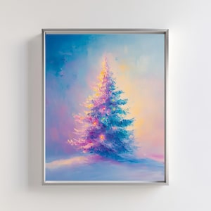 パステル クリスマス ツリー デジタル アート プリント | お祝いのホリデー ウォール デコレーション | 居心地の良い冬のワンダーランドの印刷可能なアート | 家の装飾用のクリスマス ツリー