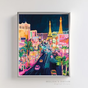 Póster de Las Vegas | Arte de Pared Noche Neón | Decoración Urbana Moderna | Vida Nocturna Colorida | Estilo Vibrante