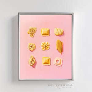Impresión Forma Pasta | Guía Pasta | Ilustración Pasta Dibujada | Arte para Amantes de la Pasta | Arte Mural Pasta Colorida