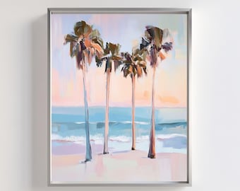 Pastel Palm Tree Beach Print: Coastal Boho Wall Art (Digital Download