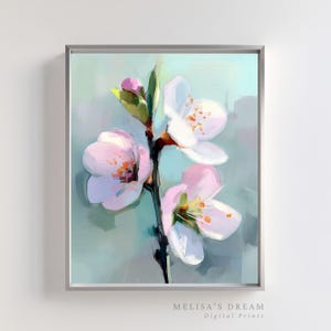 Impresión de arte mural de flor de cerezo / Imprimible floral pastel / Descarga digital de flores rosas / Decoración moderna con ilustraciones de acuarela botánica
