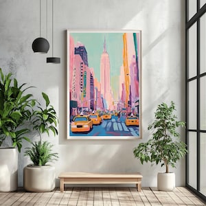 New York City Art Print | Empire State Building Poster | NYC Taxi Wall ...