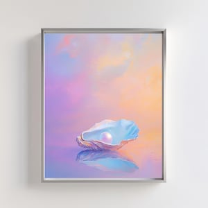 Oyster with Pearl Pastel Abstract Wall Art | Dreamy Coastal Decor | Digital Beach Printable | Minimalist Seashell Pearl Acrylic Wall Art