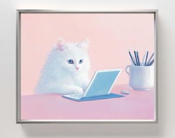 Pastell Katze Kunstdruck | Weißes Kätzchen Illustration (Digitaler Download)