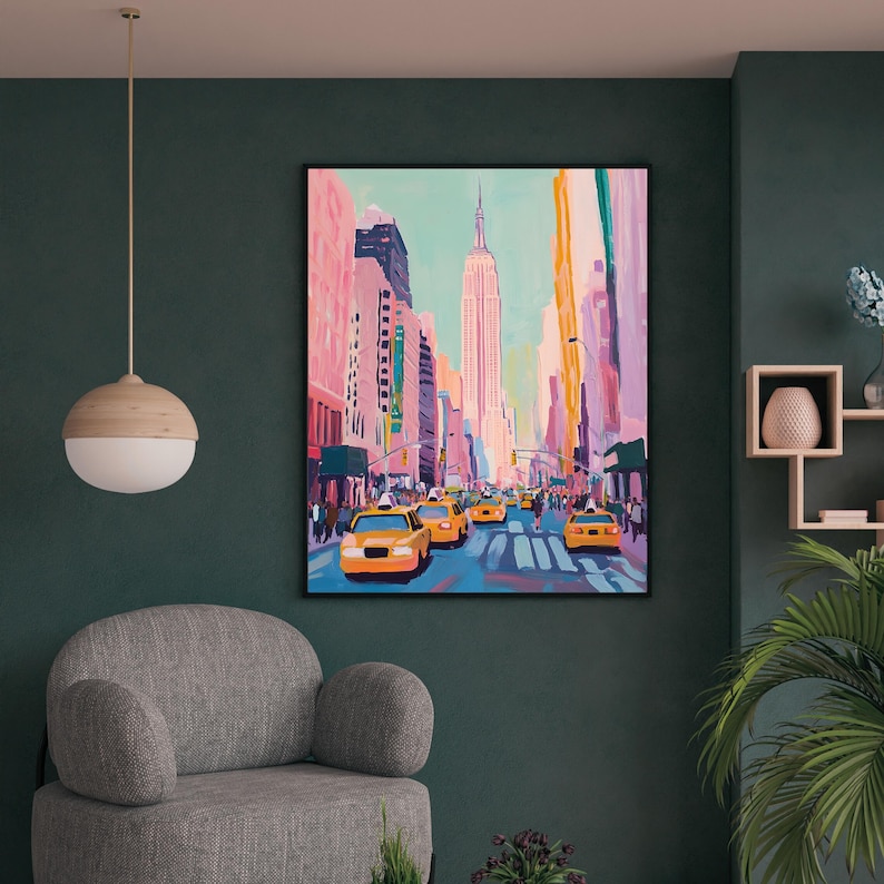 New York City Art Print | Empire State Building Poster | NYC Taxi Wall ...