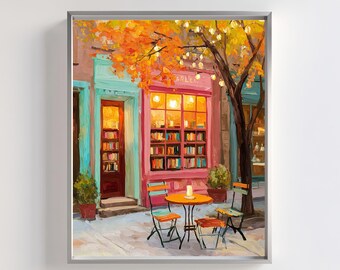Cozy Bookstore Art Print: Autumn Bookshop Scene (Digital Download)