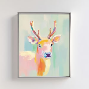 Colorful Deer Art Print | Deer Portrait | Abstract Animal Wall Art | Digital Download Wildlife Decor | Whimsical Forest Animal Illustration