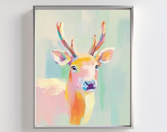 Bunter Hirsch Portrait Kunstdruck: Abstraktes Dekor (Digitaler Download)