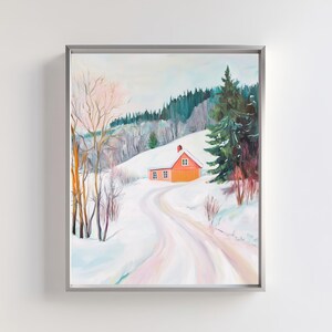 Arte de Pared de Cabaña Invernal | Impresión Digital de Paisaje Nevado | Maravilla Nórdica de Invierno | Decoración Rústica Acogedora