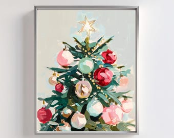 Modern Christmas Tree Print | Festive Ornaments Painting (Digital Download)