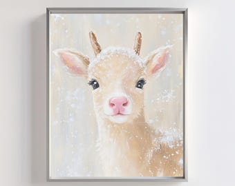 Christmas Reindeer Art: Pastel Winter Animal Print (Digital Download)