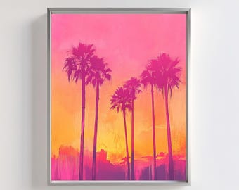 Tropical Palm Tree Sunset Art Print: Boho Beach Decor (Digital Download)