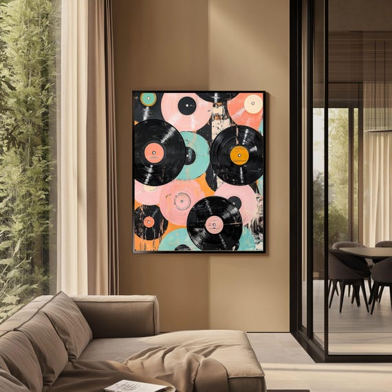 Retro Vinyl Record Art Print: Colorful Music Decor (digital