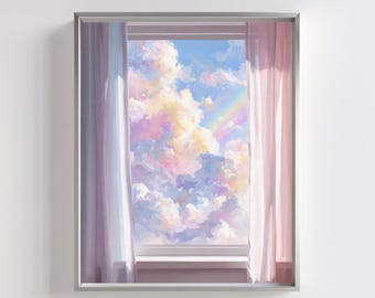 Pastel Cloud Wall Art: Dreamy Rainbow Watercolor Print (Digital Download)