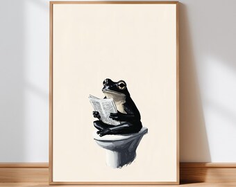 Funny Frog on Toilet Print: Quirky Bathroom Humor Wall Art (Digital Download