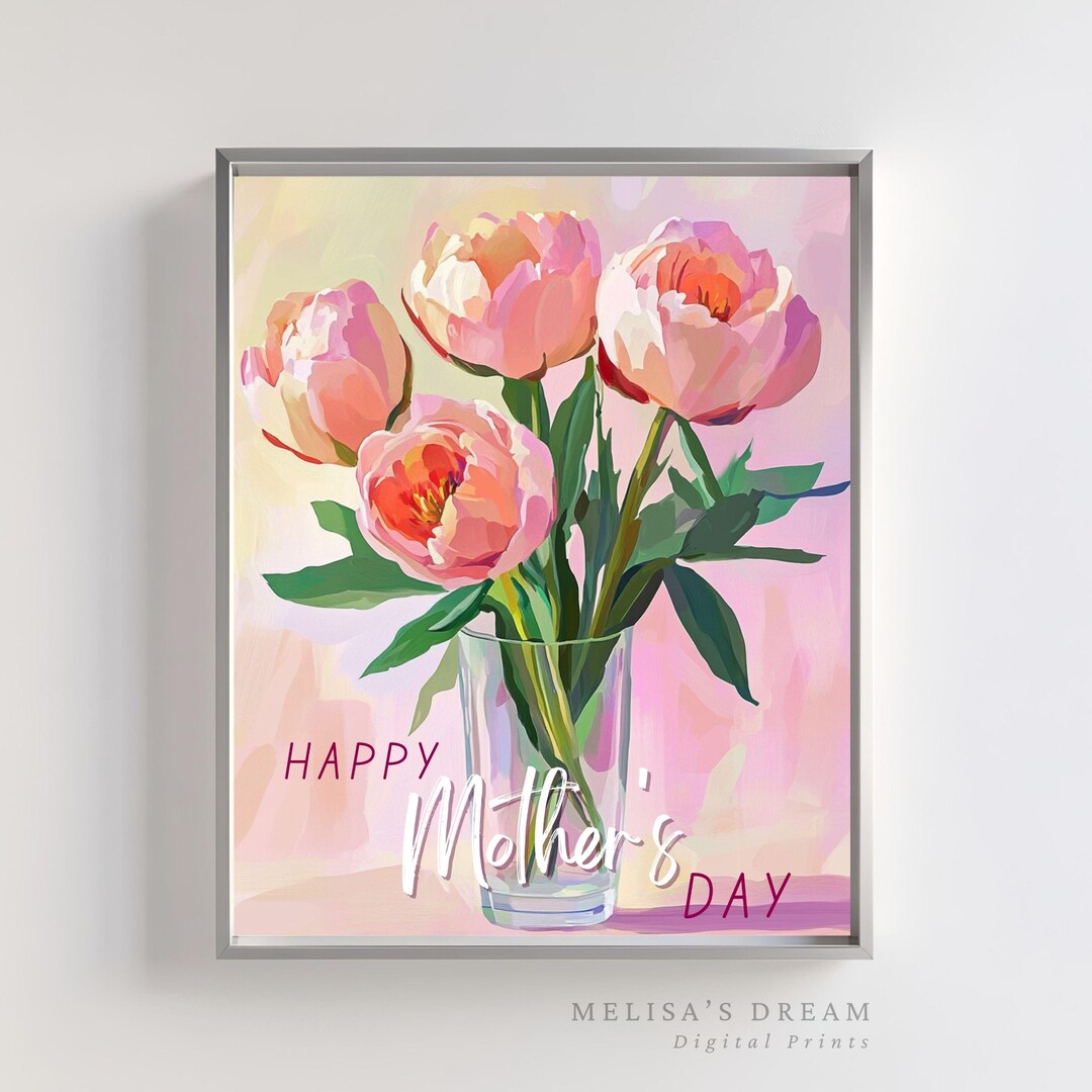 Pink Peony Bouquet Art Print: Mother's Day Floral Gift (digital ...