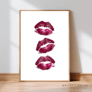 Lippenstift Kuss Print Wandkunst | Rote Lippen Digital Download | Make-up Raumdekor | Kiss Mark Poster | Glam Beauty Salon druckbare Grafik