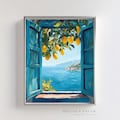 Mediterranean Window View Printable Art \u2013 Coastal Lemon Tree Wall Decor \u2013 Italian Seaside Landscape Digital Download Poster product logo