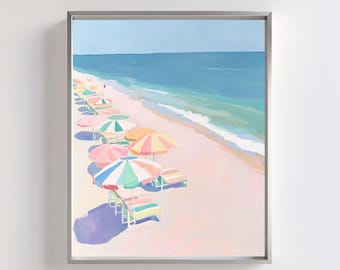 Pastel Beach Umbrella Print: Coastal Seaside Wall Art (Digital Download)