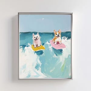 Surfing Dogs Art Print | Beach Adventure Illustration (Digital Download)