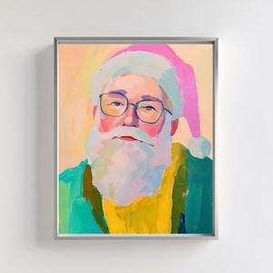Modern Santa Claus Art Print | Colorful Christmas Decor | Santa with Glass Digital Download | Whimsical Holiday Wall Art | Santa Artful Art