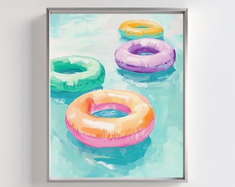 Pastel Pool Float Print: Summer Coastal Wall Art (Digital Download)