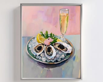 Champagne and Oysters Art Print: Luxury Kitchen Still Life (Digital Download)