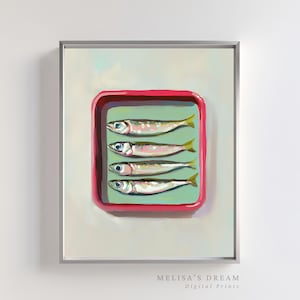 Tinned Sardines Art Print | Colorful Sardine Kitchen Decor | Trendy Sardine Food Poster | Printable Fish Illustration | Painted Sardines