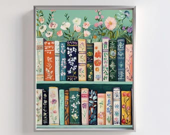 Blumen Bücherregal Wand Kunst: Cottagecore Botanischer Druck (Digitaler Download)